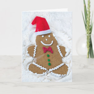 Christmas gingerbread man snow angel holiday card