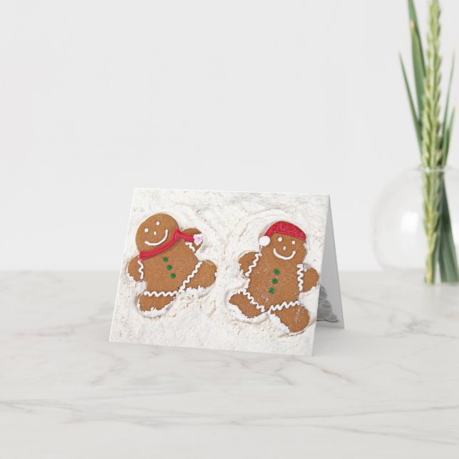 Christmas Gingerbread Man snow angels Holiday Card (Front)