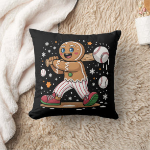 Christmas Gingerbread Man Sports Player Baseball Cushion