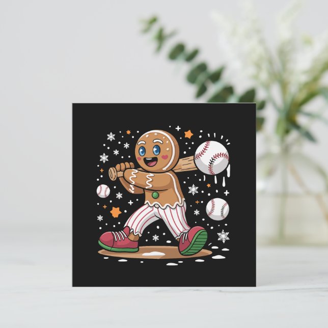 Christmas Gingerbread Man Sports Player Baseball  Holiday Card (Standing Front)