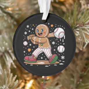 Christmas Gingerbread Man Sports Player Baseball  Ornament