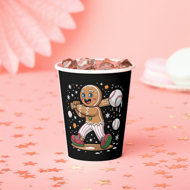 Christmas Gingerbread Man Sports Player Baseball  Paper Cups (Insitu)