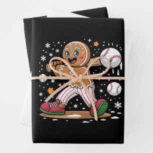 Christmas Gingerbread Man Sports Player Baseball  Wrapping Paper Sheet