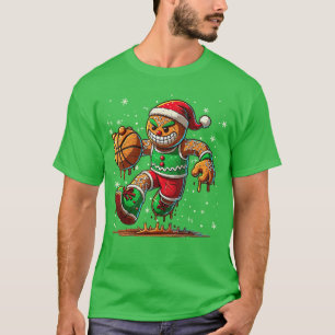 Christmas Gingerbread Man Sports Player Cool Baske T-Shirt