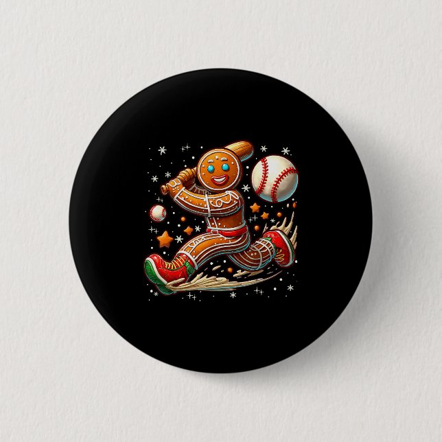 Christmas Gingerbread Man Srts Player Funny Baseba 6 Cm Round Badge (Front)