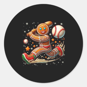Christmas Gingerbread Man Srts Player Funny Baseba Classic Round Sticker