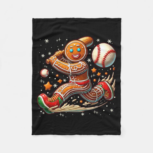 Christmas Gingerbread Man Srts Player Funny Baseba Fleece Blanket (Front)