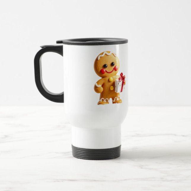 Christmas gingerbread man travel mug (Left)