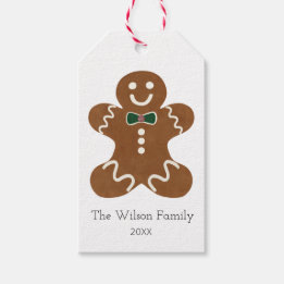 Christmas Gingerbread Man with Green Bow Tie Gift Tags