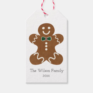 Christmas Gingerbread Man with Green Bow Tie Gift Tags