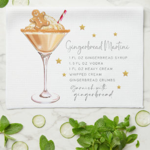Christmas Gingerbread Martini Recipe Watercolor Tea Towel