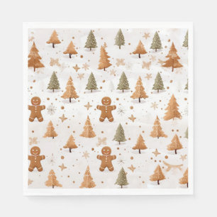 Christmas Gingerbread Men and Snowflakes Napkin