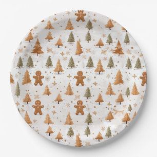 Christmas Gingerbread Men and Snowflakes Paper Plate
