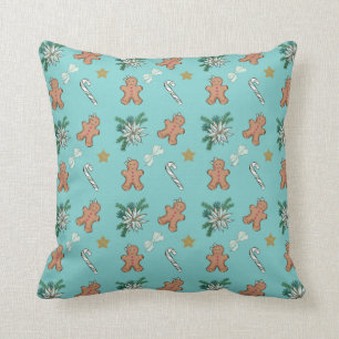 Christmas Gingerbread men, bows & candy canes Cushion