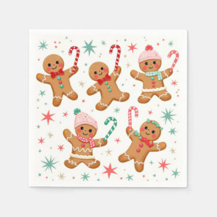 Christmas Gingerbread Men Holding Candy Canes Napkin
