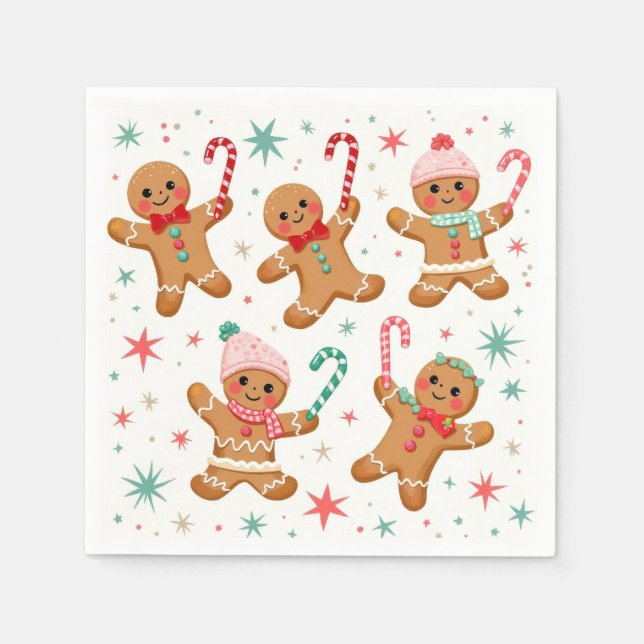 Christmas Gingerbread Men Holding Candy Canes Napkin (Front)
