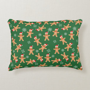 Christmas Gingerbread Men on Green  Decorative Cushion