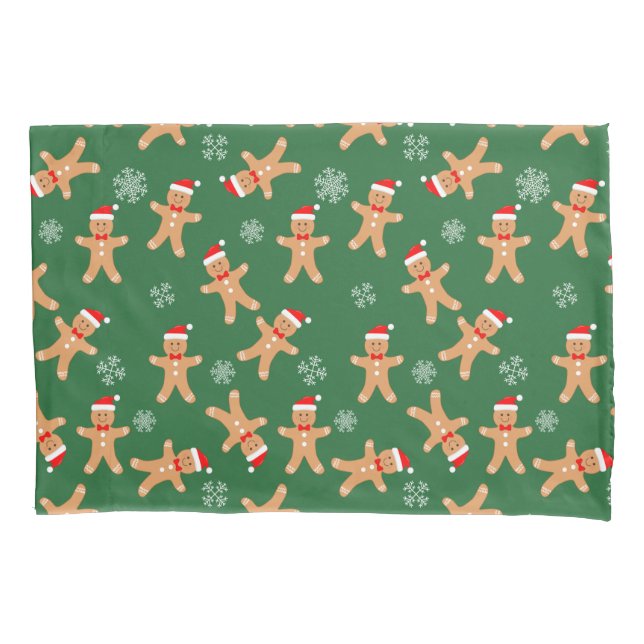 Christmas Gingerbread Men on Green  Pillowcase (Front)