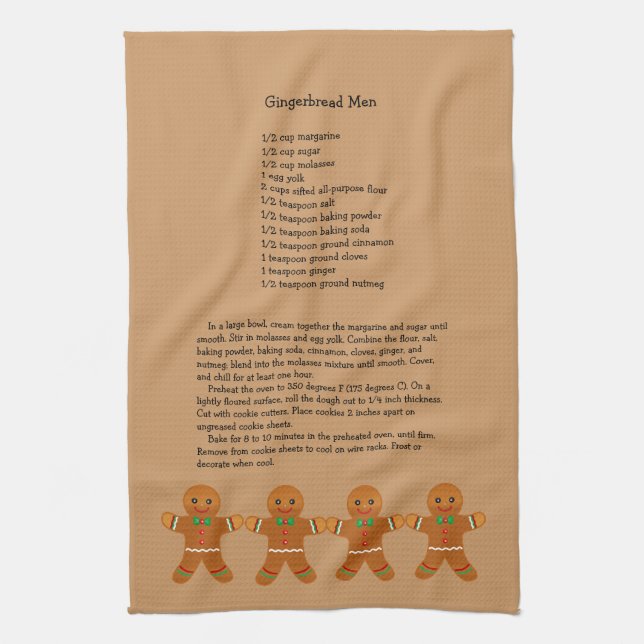 Christmas Gingerbread Men Recipe Tea Towel (Vertical)