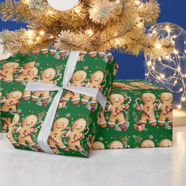 Christmas Gingerbread Men Snowflakes Candy Canes Wrapping Paper (Holidays)