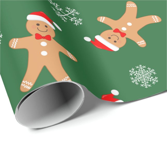Christmas Gingerbread Men Snowflakes Christmas Wrapping Paper (Roll Corner)