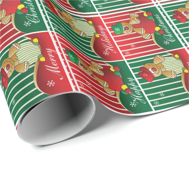 Christmas Gingerbread Men Squares Wrapping Paper (Roll Corner)