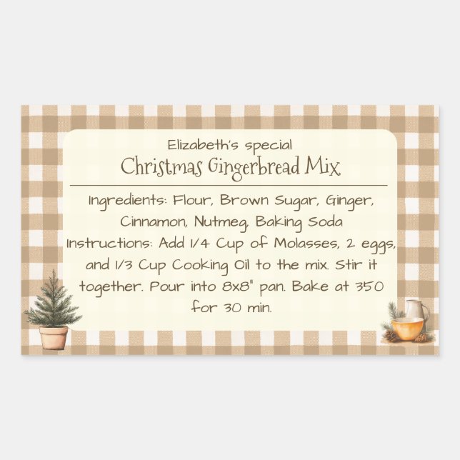 Christmas Gingerbread Mix Brown Gingham Labels (Front)