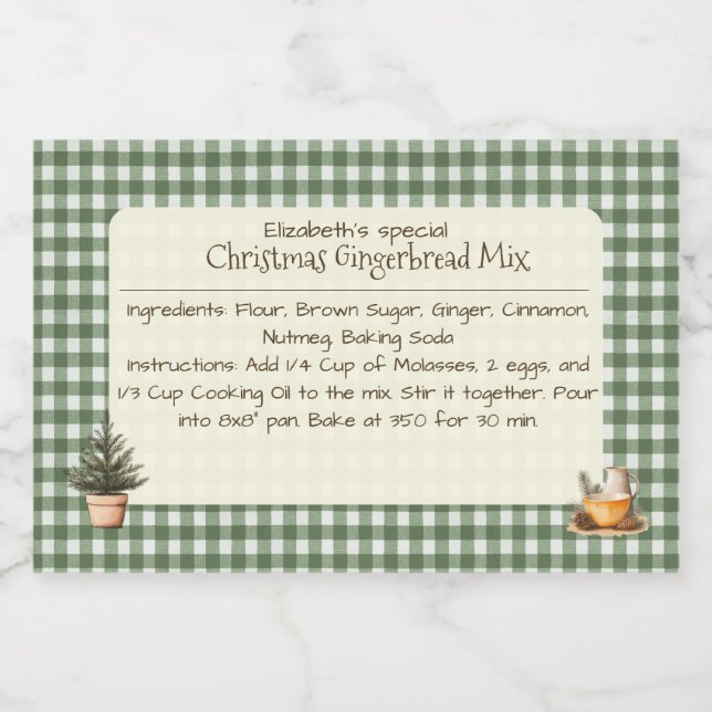 Christmas Gingerbread Mix Green Gingham Labels (Single Label)