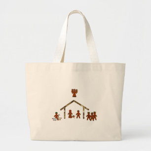 christmas gingerbread nativity large tote bag