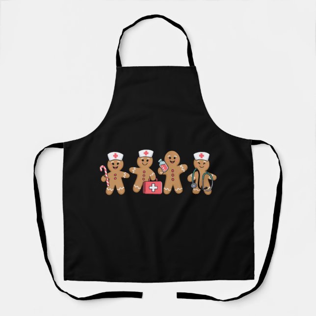 Christmas Gingerbread Nurse Team Crew Gifts Apron (Front)