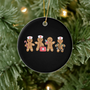 Christmas Gingerbread Nurse Team Crew Gifts Ceramic Tree Decoration