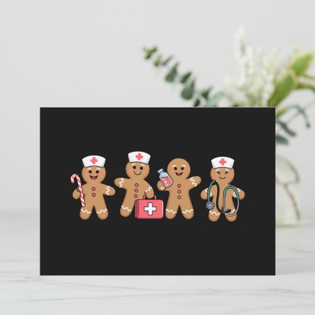 Christmas Gingerbread Nurse Team Crew Gifts Holiday Card (Standing Front)