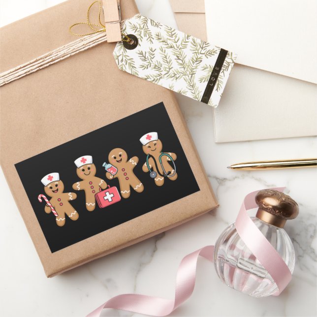 Christmas Gingerbread Nurse Team Crew Gifts Rectangular Sticker (Gifting)