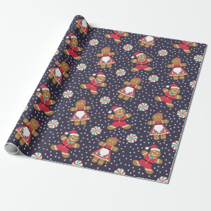 Christmas Gingerbread People Navy Wrapping Paper