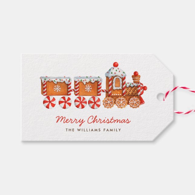 Christmas Gingerbread & Peppermint Train Gift Tags (Front (Horizontal))