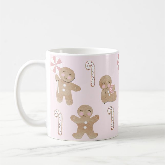Christmas Gingerbread Pink  Coffee Mug (Left)