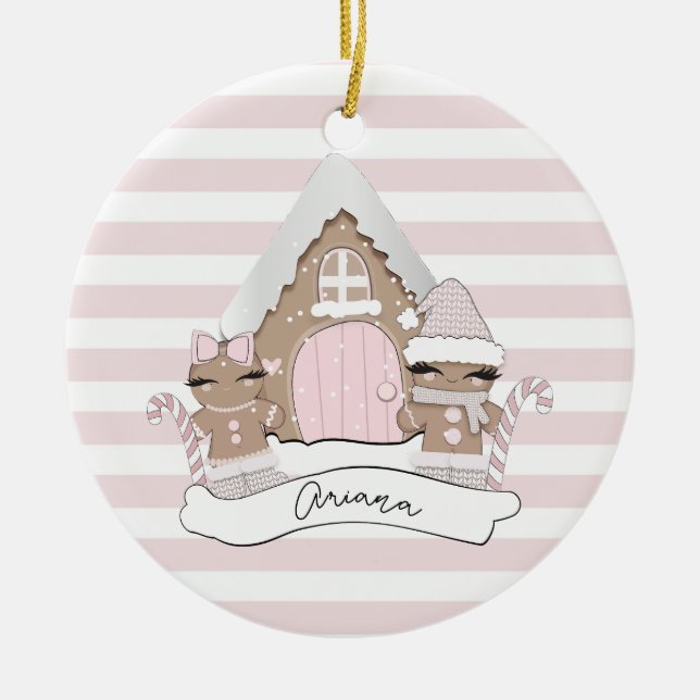 Christmas Gingerbread Pink Tree Decoration  (Front)