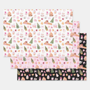 Christmas Gingerbread Pink Wrapping Paper Sheet