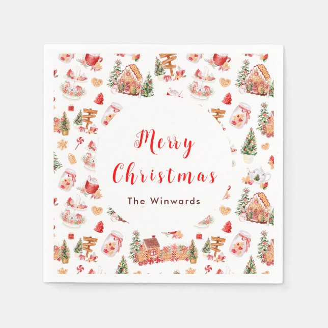 Christmas Gingerbread Red Merry Christmas Napkin (Front)
