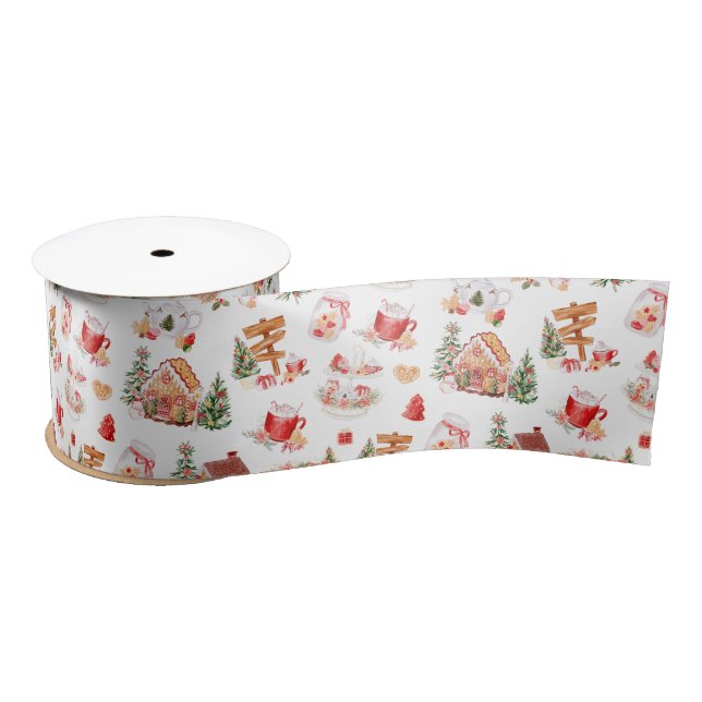 Christmas Gingerbread Red Satin Ribbon (Spool)