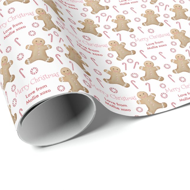 Christmas Gingerbread Red  White Pink Candy Canes Wrapping Paper (Roll Corner)