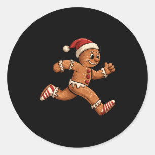 Christmas Gingerbread Running Funny Runners Pajama Classic Round Sticker