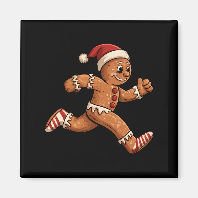 Christmas Gingerbread Running Funny Runners Pajama Magnet (Front)