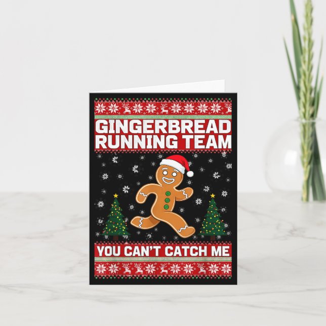 Christmas Gingerbread Running Team Funny Xmas Tee  Card (Front)