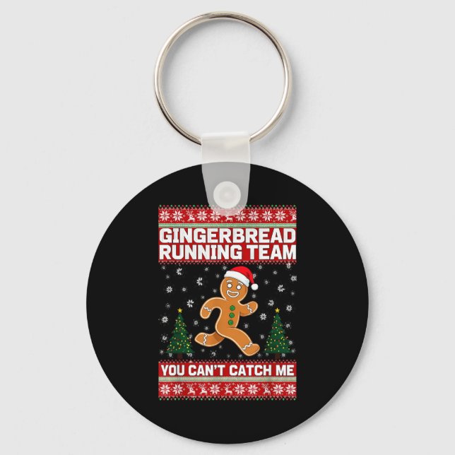 Christmas Gingerbread Running Team Funny Xmas Tee  Key Ring (Front)