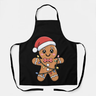 Christmas Gingerbread Santa Hat Xmas Lights Apron