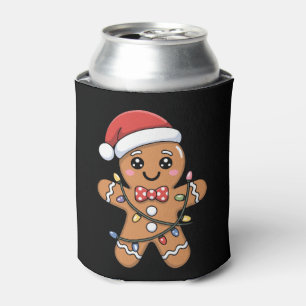 Christmas Gingerbread Santa Hat Xmas Lights Can Cooler