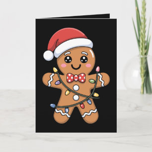 Christmas Gingerbread Santa Hat Xmas Lights Card