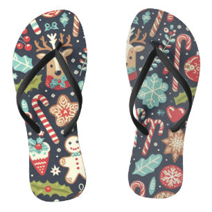 Christmas Gingerbread Seamless Pattern Flip Flops