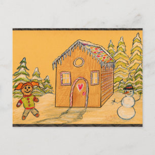 christmas gingerbread snowball fight holiday postcard